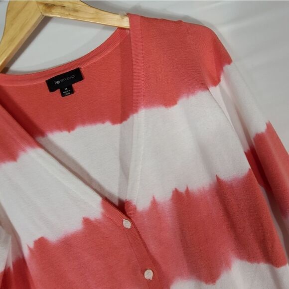 AB Studio Coral Striped Button Down Cardigan - Picture 2 of 7